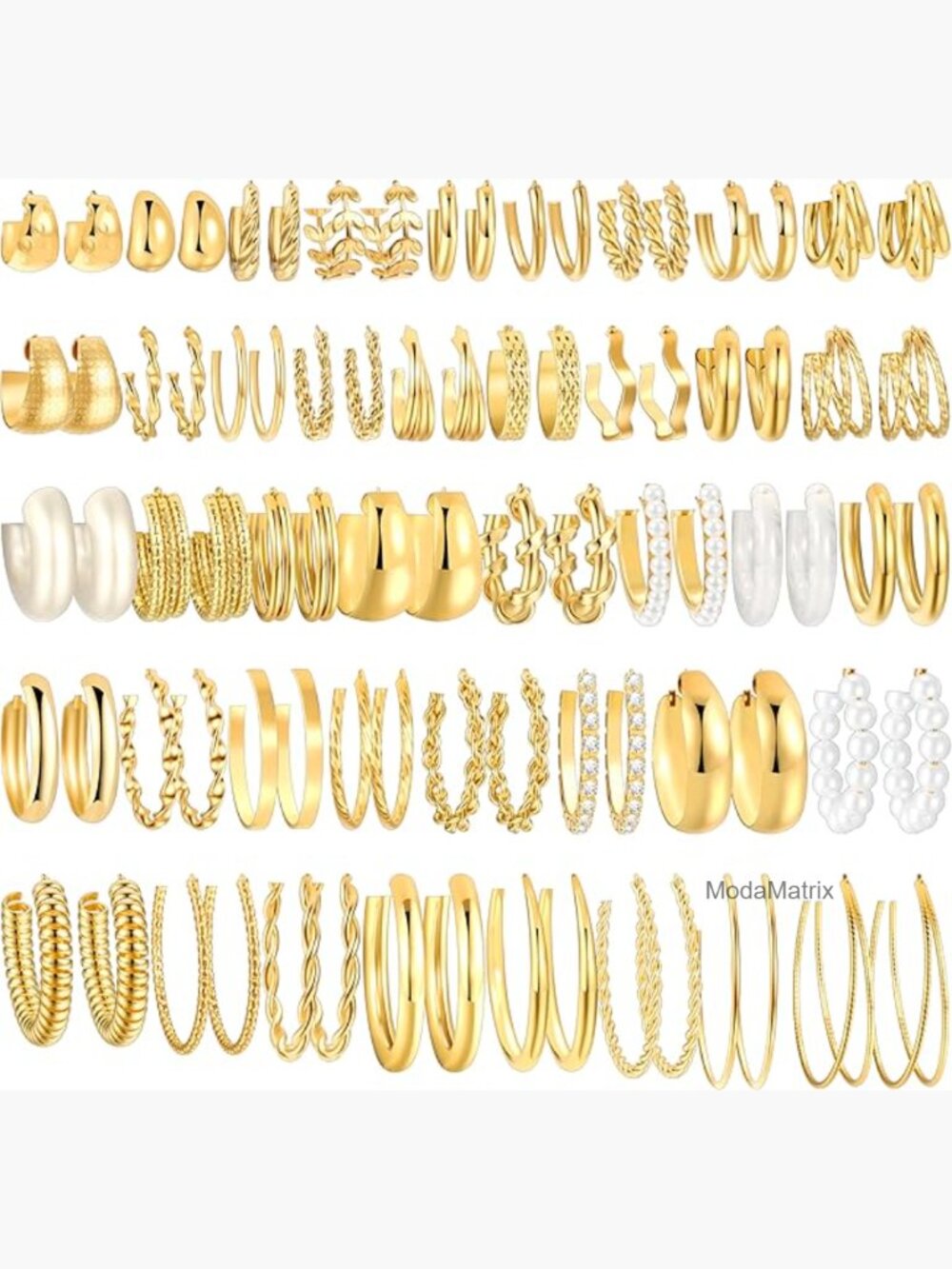 42 Pairs Gold Hoop Earrings Set, Chunky Pearl & Statement Earring Multipack for